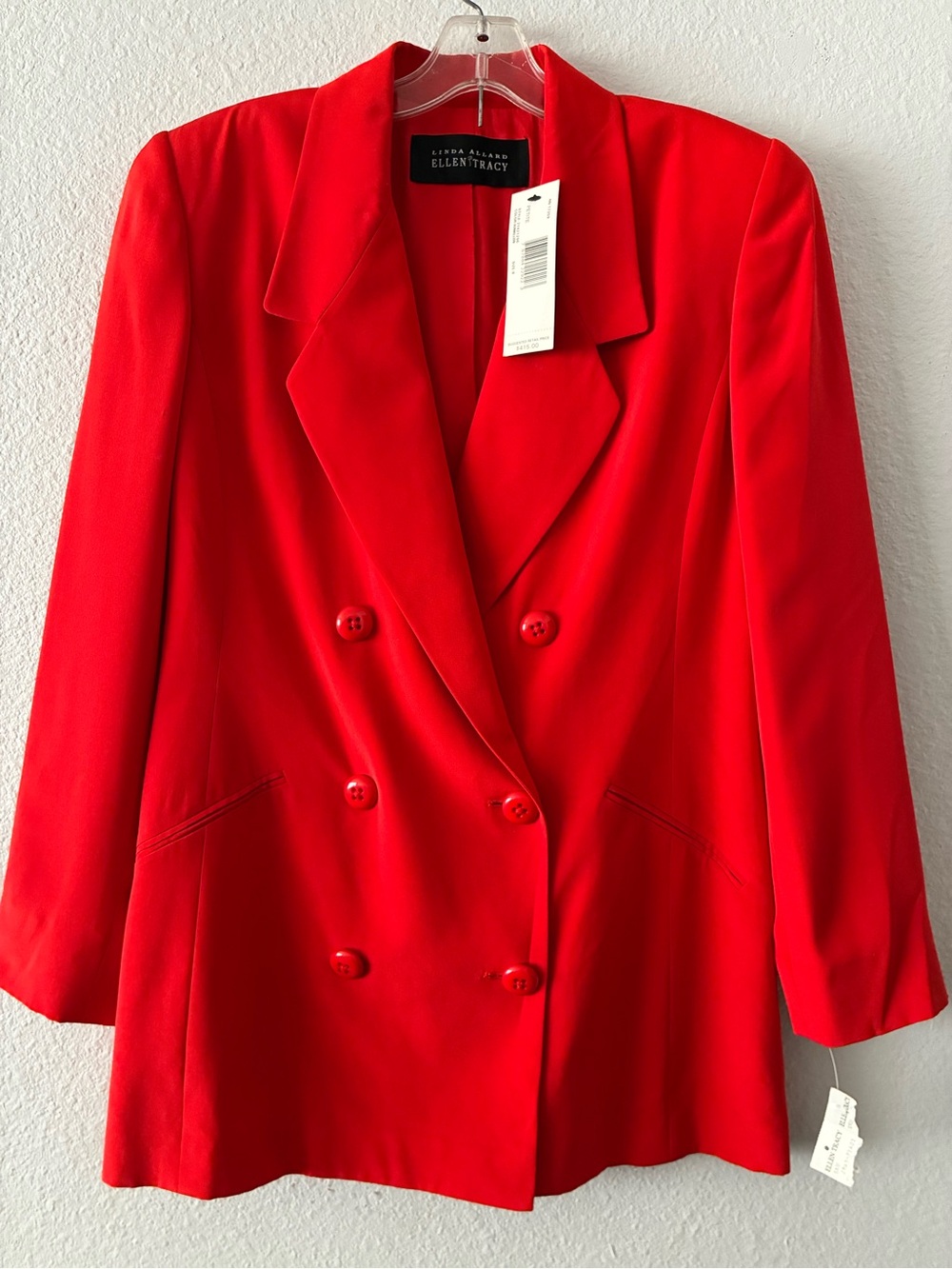 Ellen Tracy 8P Vibrant Red Double-Breasted Blazer 💯 Silk Classic Timeless Chic